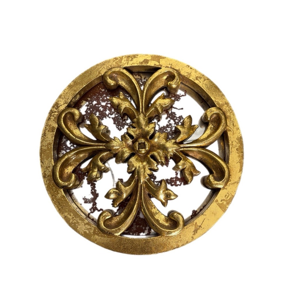 Vintage Gold Tone‎ Medallion Round Mirror Wall Art Hollywood Regency Ornate 10"